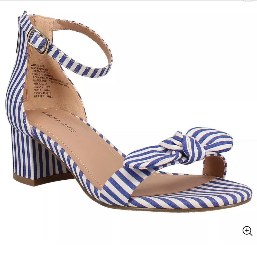 NWT Draper James Bella Navy Blue and White Stripe Heels